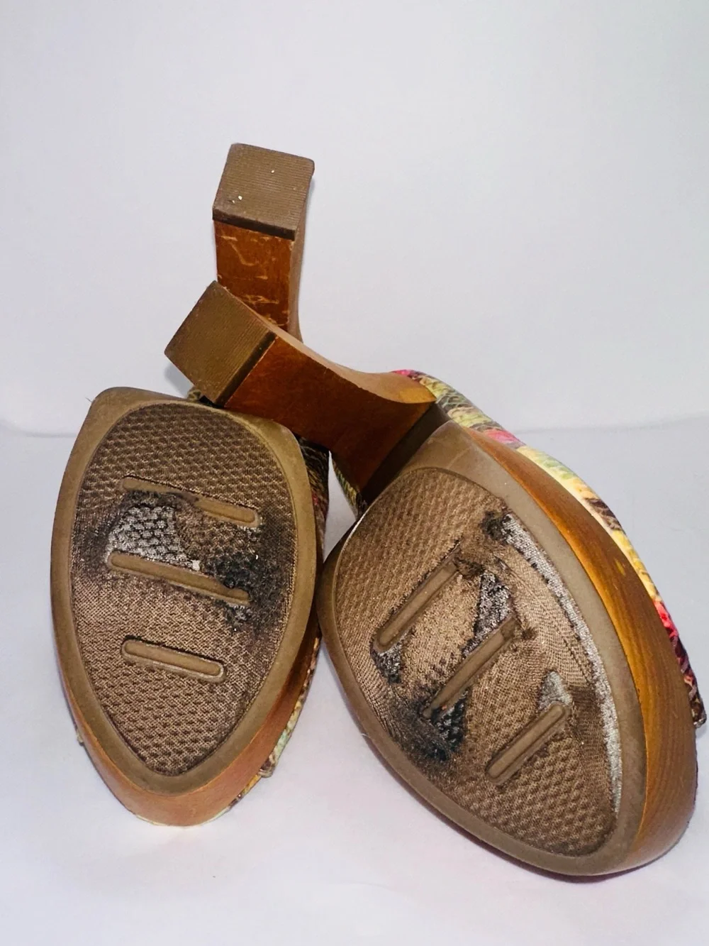 Zigi Soho Yellow Pink Multicolor Snakeskin Peep-Toe Platform Heels